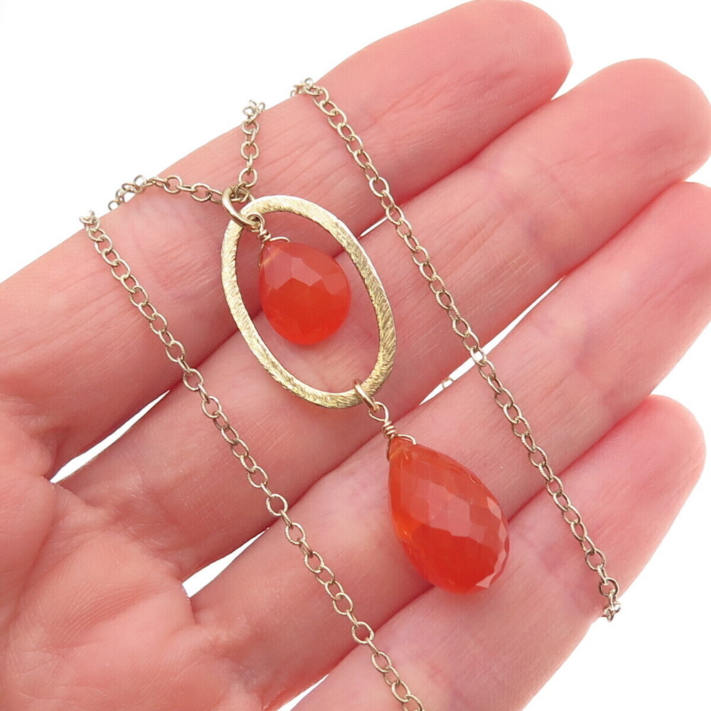 925 Sterling Silver Gold Plated Real Carnelian Chain Necklace 18-20"